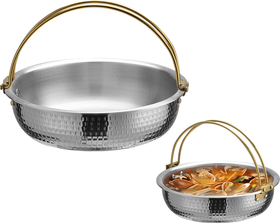 YT004 Hammered Double-Handle Stainless Steel One-person Sukiyaki Pot , para sa Home Kitchen Restaurant Camping